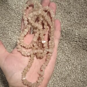 Pink Quartz Chips long Necklace